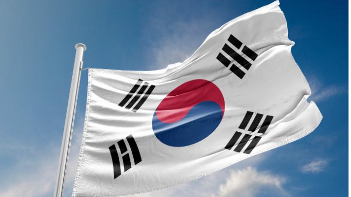 south-korea-flag-is-waving-against-blue-sky-picture-id817514770
