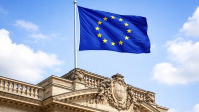 EU flag on top of an official building