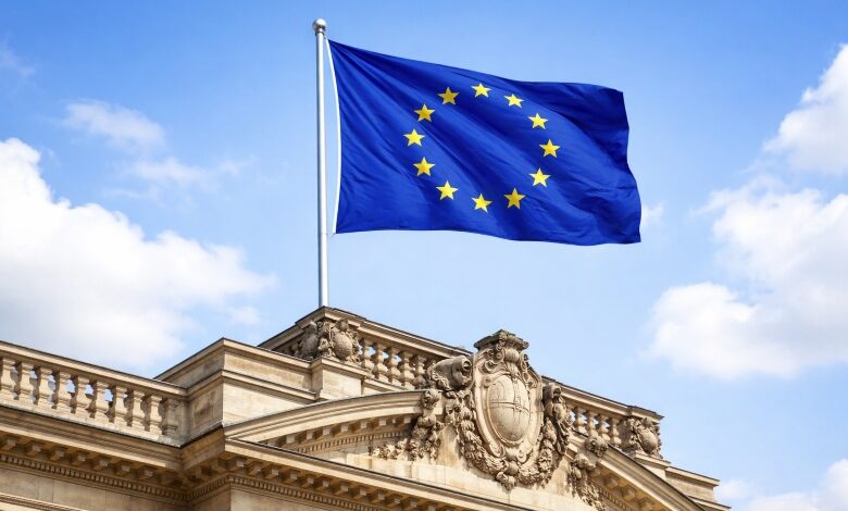 EU flag on top of an official building