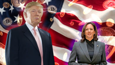 Donald trump, kamala harris, bitcoin price surge, Trymp crypto promises, trump's win, 2024 U.S. Elections