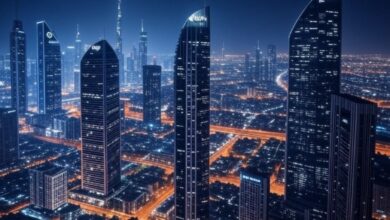 Dubai skyline at night, representing the UAE's leadership in the digital asset space, with highlights of 2024's achievements in blockchain, stablecoin regulations, and crypto innovation