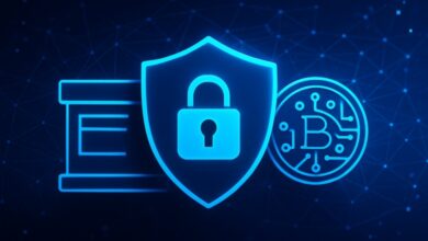 A digital illustration representing secure digital asset custody with abstract vault-like visuals and a futuristic interface, emphasizing protection and technology