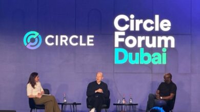 Miriam Kiwan on stage with Jeremy Allaire during Circle Forum Dubai 2025