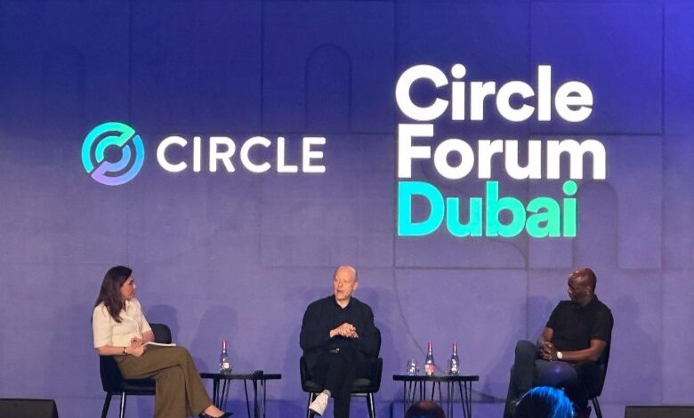 Miriam Kiwan on stage with Jeremy Allaire during Circle Forum Dubai 2025