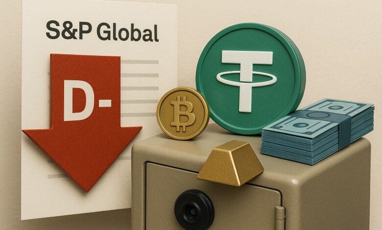 Tether USDT reserve strategy and S&P downgrade illustration