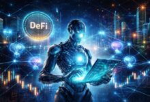 AI analyzing DeFi in a cyberpunk city - Autonomous AI risk