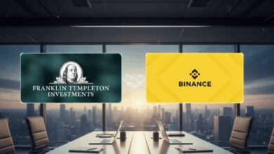 Franklin Templeton and Binance logos representing tokenized money market fund collateral for institutional crypto trading.
